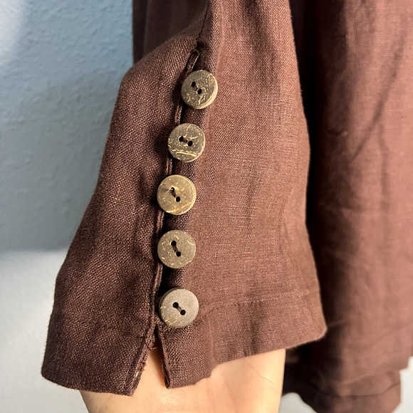 Vintage Night Studio Womens Size 20 Linen Brown Button Accents Blouse Tunic - Picture 6 of 16